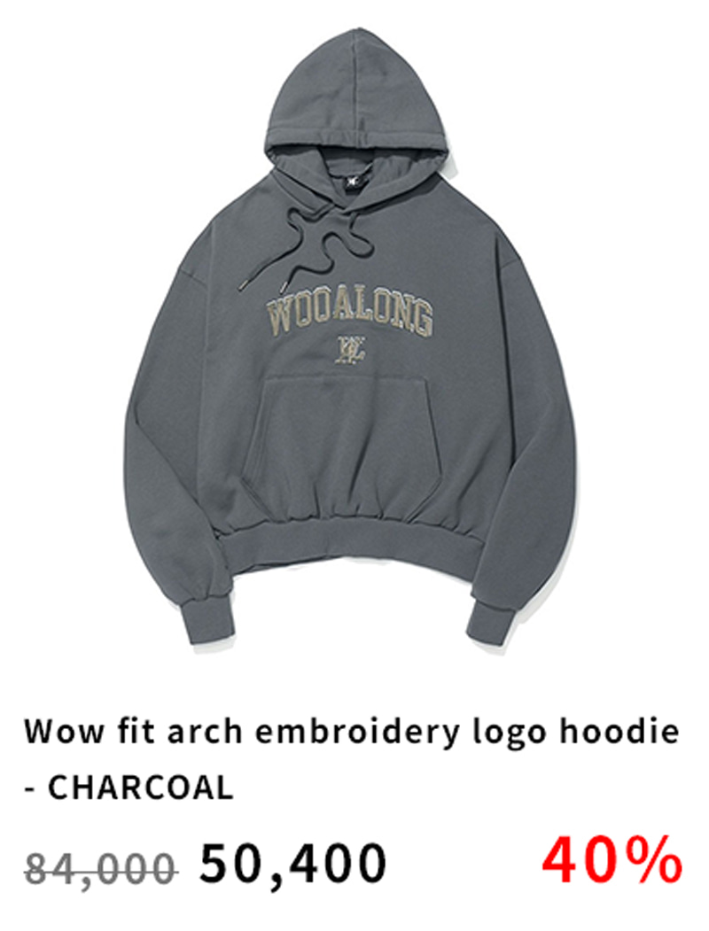 Wow fit arch embroidery logo hoodie - CHARCOAL