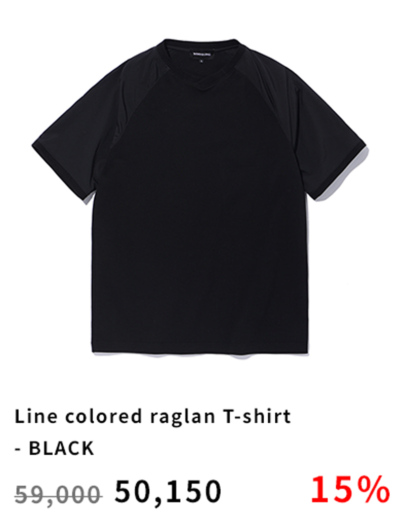 Line colored raglan T-shirt - BLACK