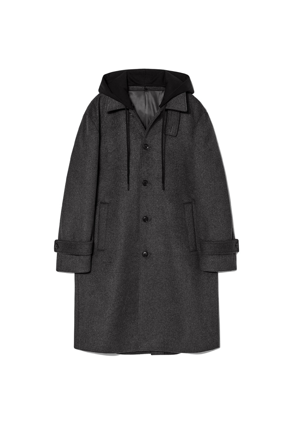 Wool over fit hood single coat - CHARCOAL